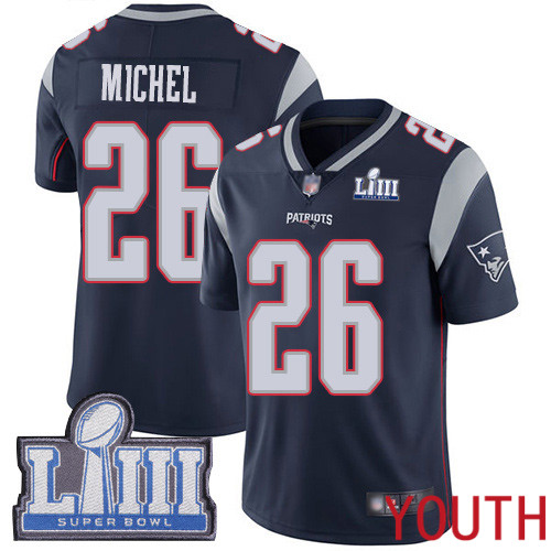New England Patriots Football #26 Super Bowl LIII Limited Navy Blue Youth Sony Michel Home NFL Jersey->women nfl jersey->Women Jersey